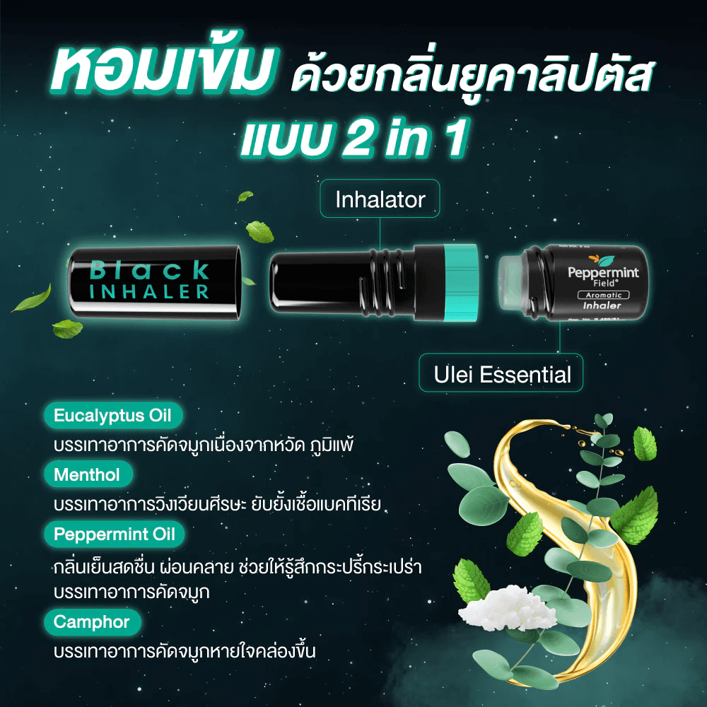 ยาดม เป๊ปเปอร์มิ้นท์ ฟิลด์ แบล็คอินเฮเลอร์ ขนาด 2 ซีซี จำนวน 120 ชิ้น